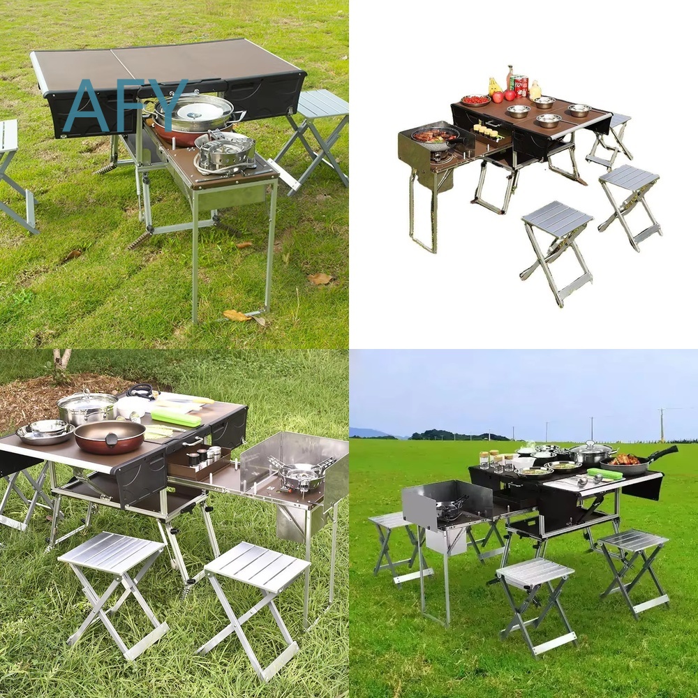 Camping Cooking And Dining Set - عربة طعام محمولة قابلة للطي للطهي